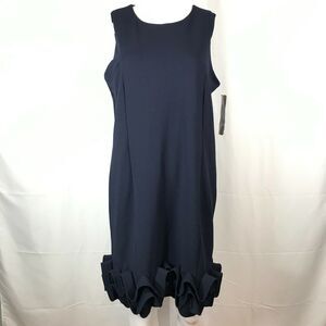 NWT Nina Leonard Dress Womens Sz M Navy Blue‎ Sleeveless Ruffle Hem Stretch
